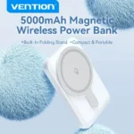 Magnetyczny Powerbank bezprzewodowy Vention FHS 5000mAh Niebieski - obrazek 2