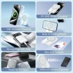 Magnetyczny Powerbank bezprzewodowy Vention FHS 5000mAh Niebieski - obrazek 6