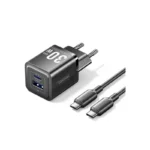 Ładowarka sieciowa z kablem USB-C 2 porty USB-C + USB-A GaN czarna