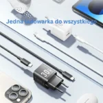 Ładowarka sieciowa z kablem USB-C 2 porty USB-C + USB-A GaN czarna - obrazek 4