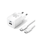 Ładowarka sieciowa z kablem USB-C 2 porty USB-C + USB-A GaN biała