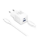Ładowarka sieciowa z kablem USB-C 2 porty USB-C + USB-A GaN biała - obrazek 2