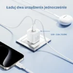 Ładowarka sieciowa z kablem USB-C 2 porty USB-C + USB-A GaN biała - obrazek 3