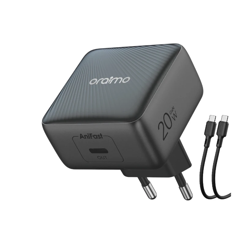 13854 Oraimo ładowarka sieciowa 20 Chic Czarna GaN 20W kabel USB-C - obrazek 1
