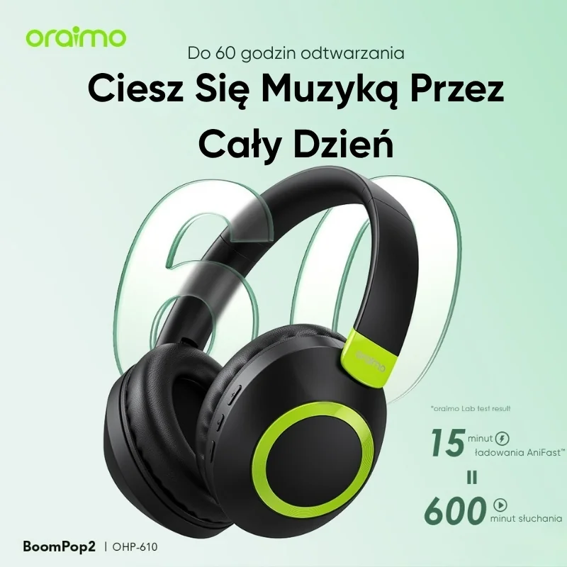Oraimo Słuchawki Bezprzewodowe Nauszne Bluetooth ENC BoomPop 2 Czarne