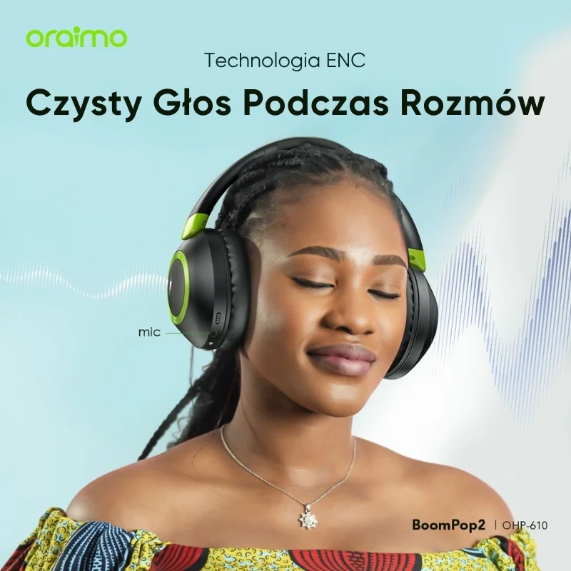 Oraimo Słuchawki Bezprzewodowe Nauszne Bluetooth ENC BoomPop 2 Czarne