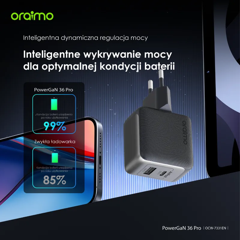 Inteligentne ładowanie Oraimo PowerGaN 33 Pro