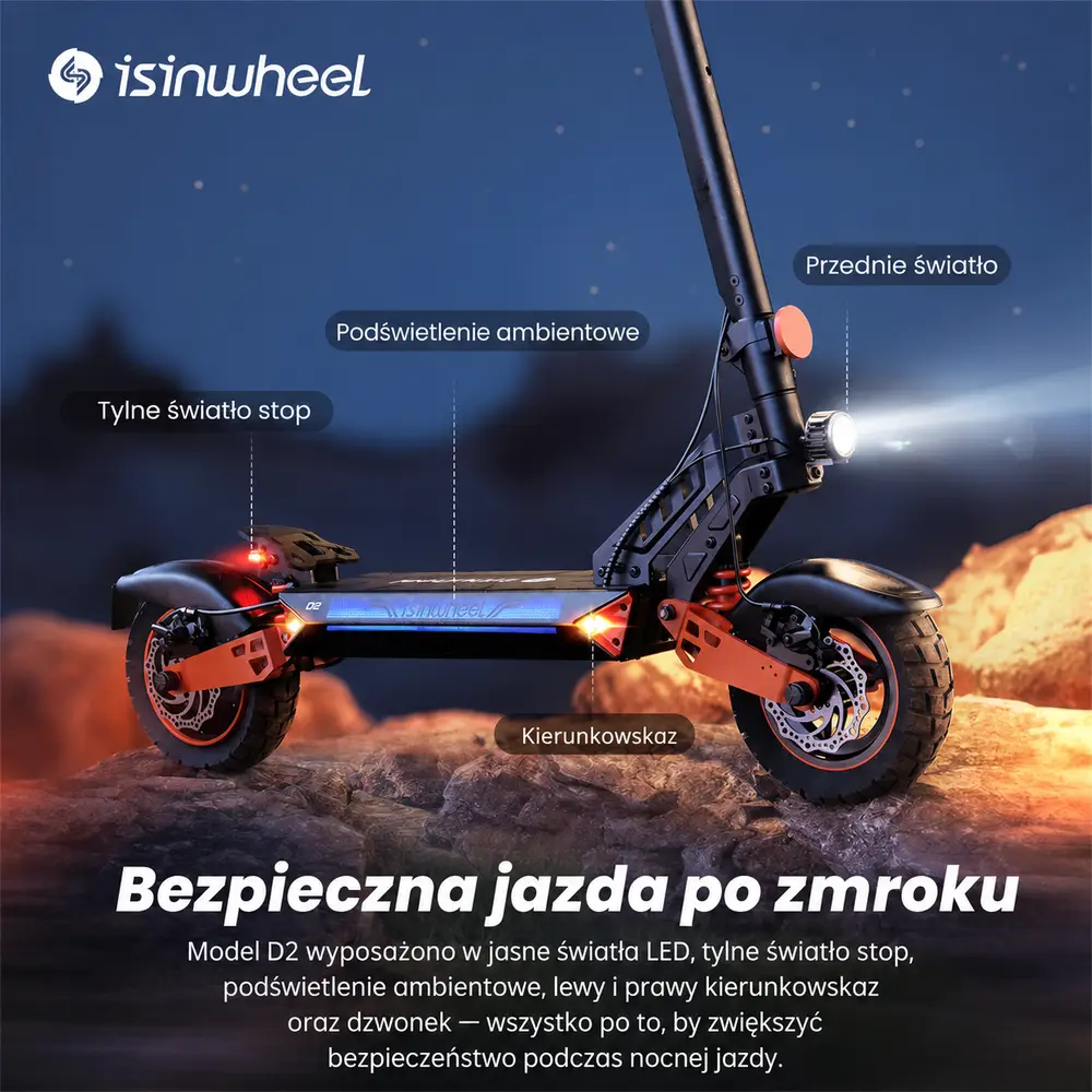 Oświetlenie LED i kierunkowskazy hulajnogi iSinwheel D2 Orange