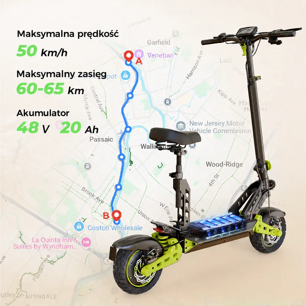 Deklarowany zasięg do 65 km i akumulator 48 V 20 Ah iSinwheel D2 Plus
