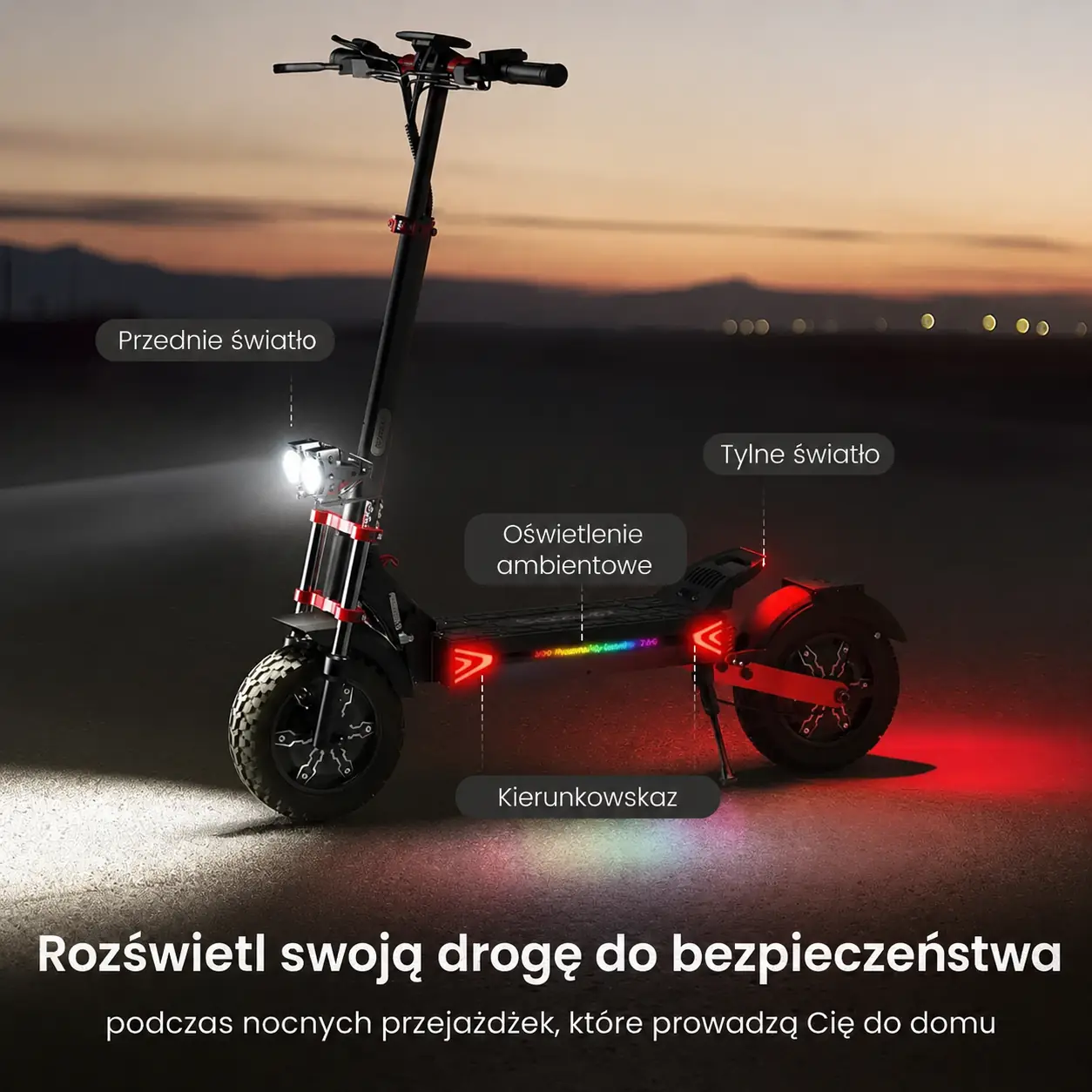 Przednie, tylne i ambientowe oświetlenie hulajnogi iScooter IX8