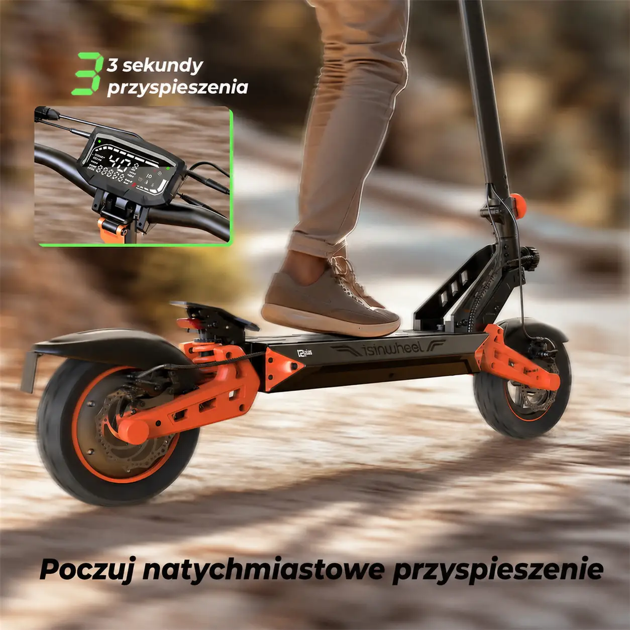 Dynamiczne przyspieszenie hulajnogi iSinwheel D2 Plus Orange