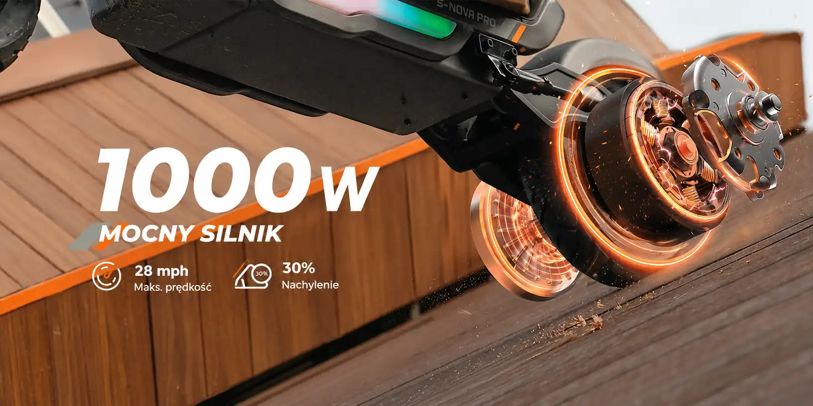 Silnik o mocy maksymalnej 1000 W w hulajnodze iSinwheel S-Nova Pro