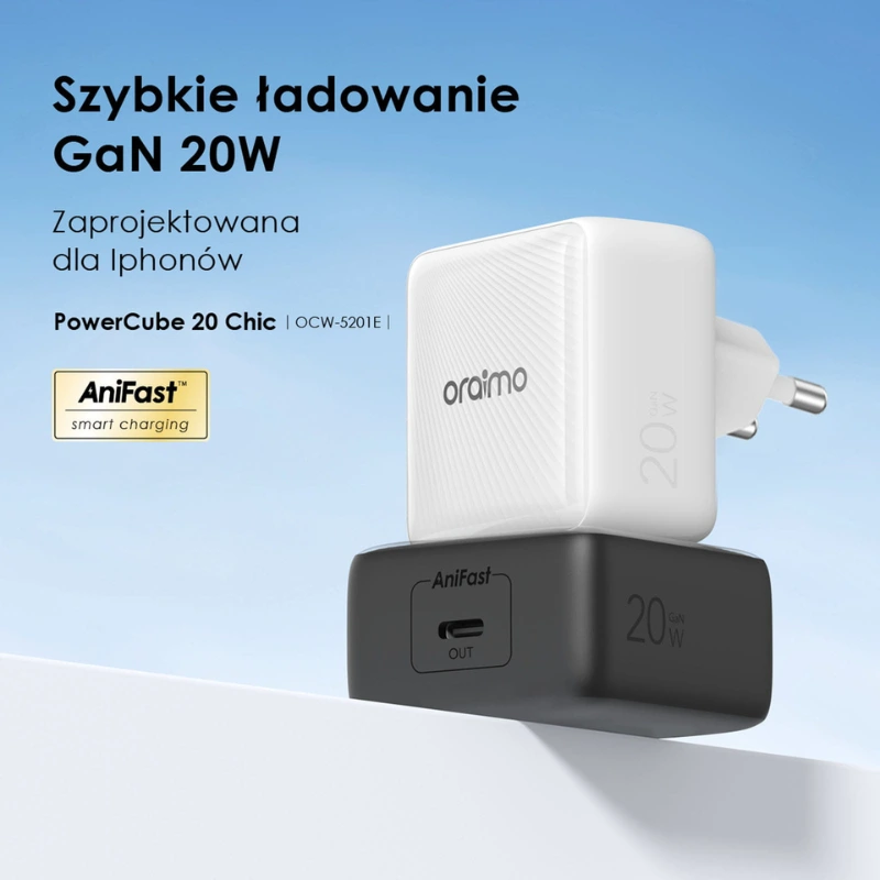 Oraimo ładowarka sieciowa 20 Chic Czarna GaN 20W