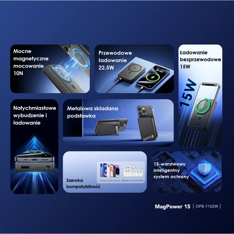 Oraimo Powerbank magnetyczny Magsafe 10000mAh 15W czarny