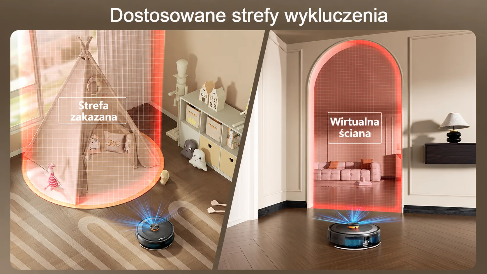Wirtualne ściany i strefy wykluczenia w aplikacji Teendow D10S Max