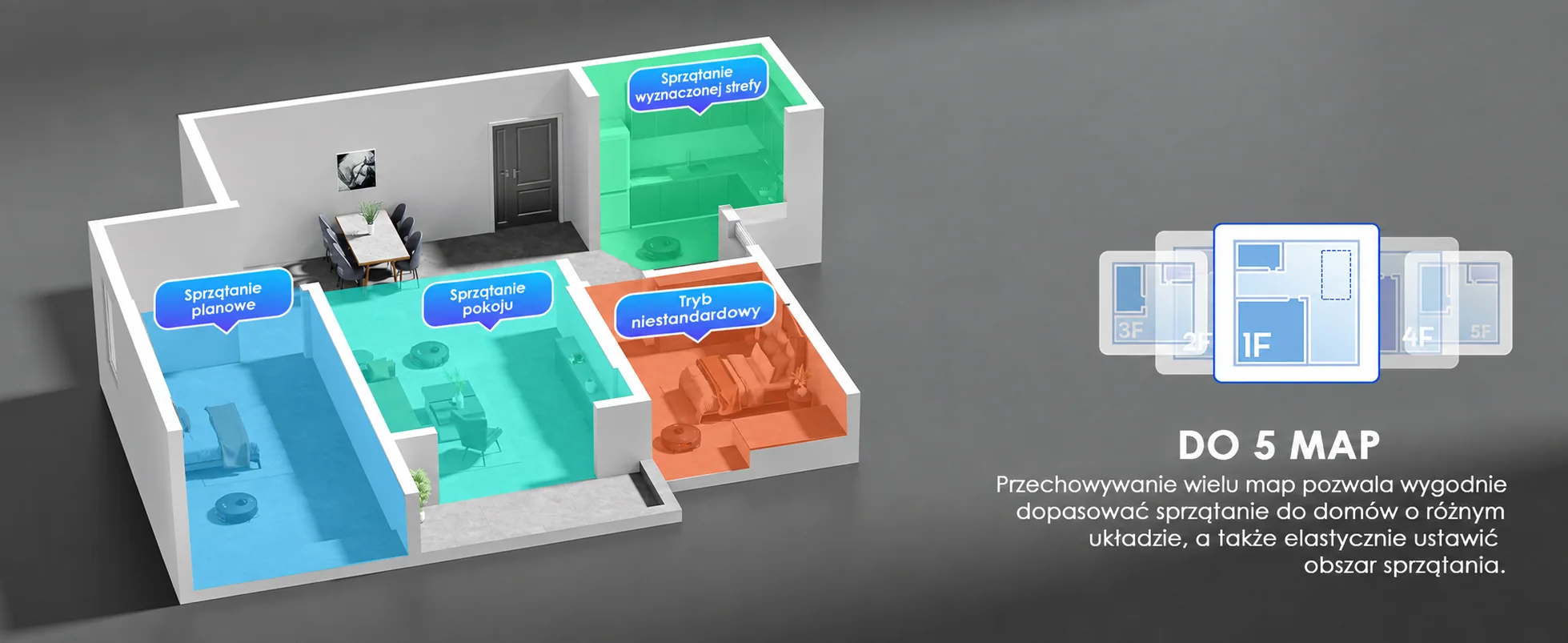 Zapisywanie do pięciu map pięter przez robota Teendow D65S Max
