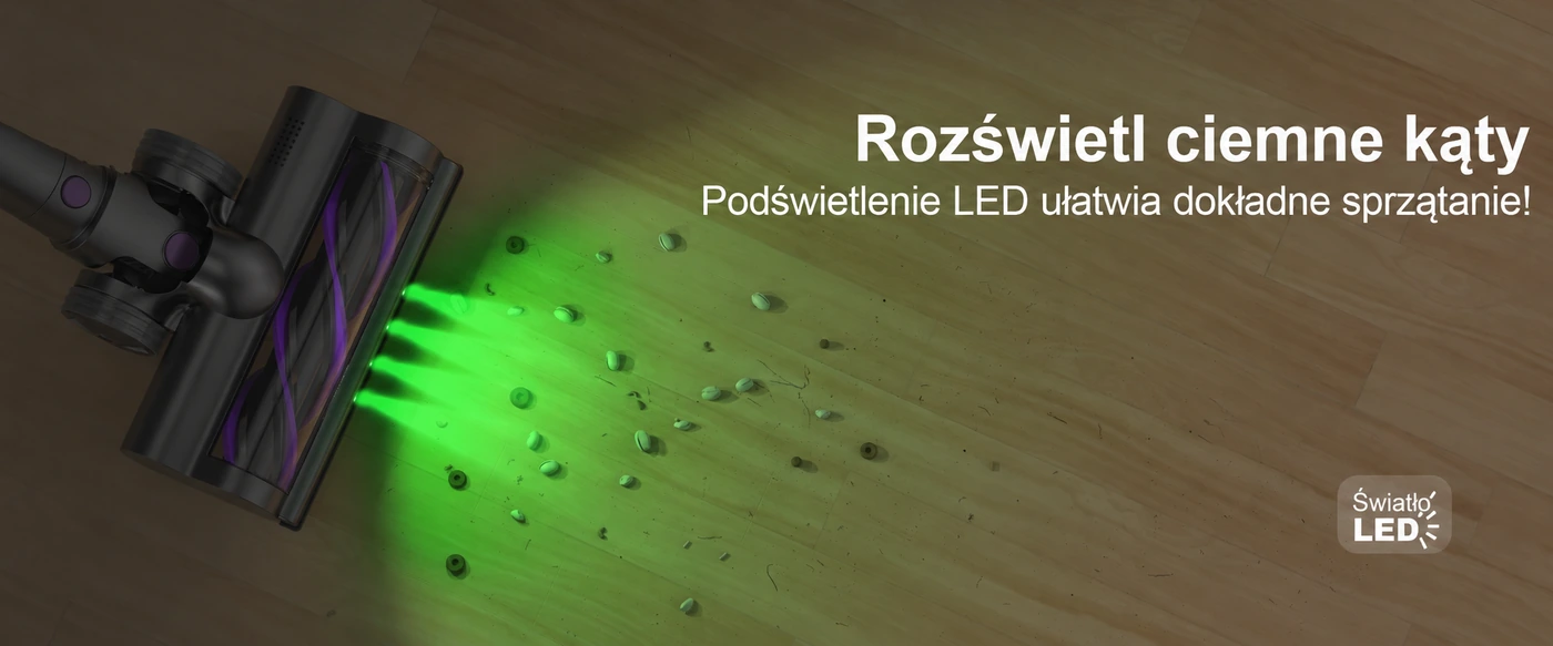 Teendow P11 Pro - podświetlenie LED ułatwiające sprzątanie