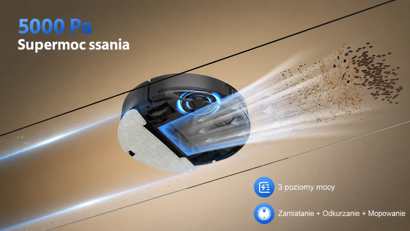 Moc ssania 5000 Pa w robocie sprzątającym Teendow D10S