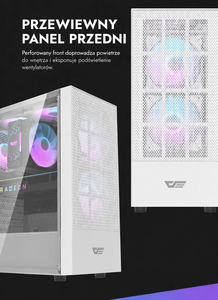 DarkFlash A290 Biały – szklany panel i siatkowy front
