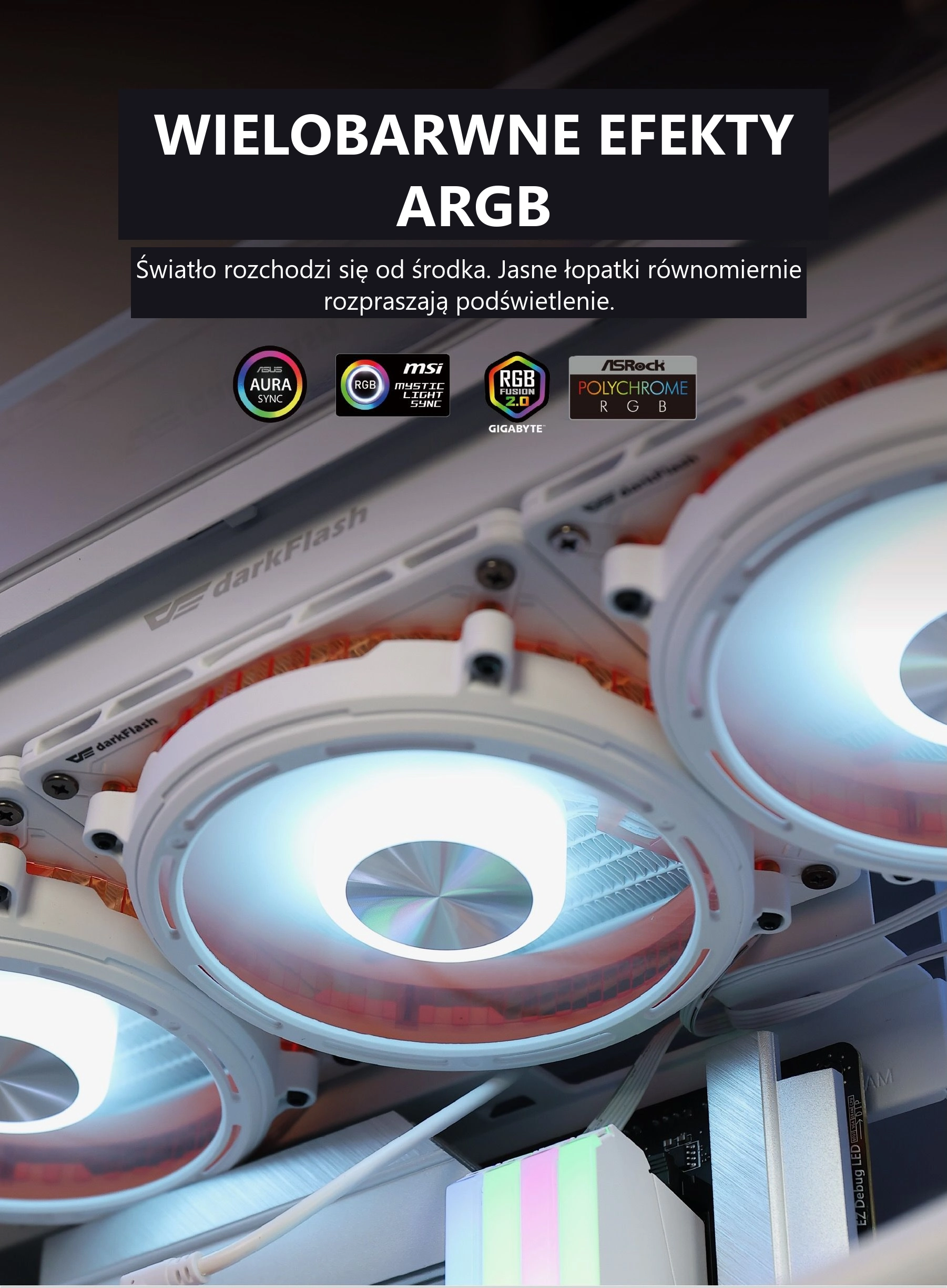 DarkFlash DE8 Biały – równomierne efekty argb