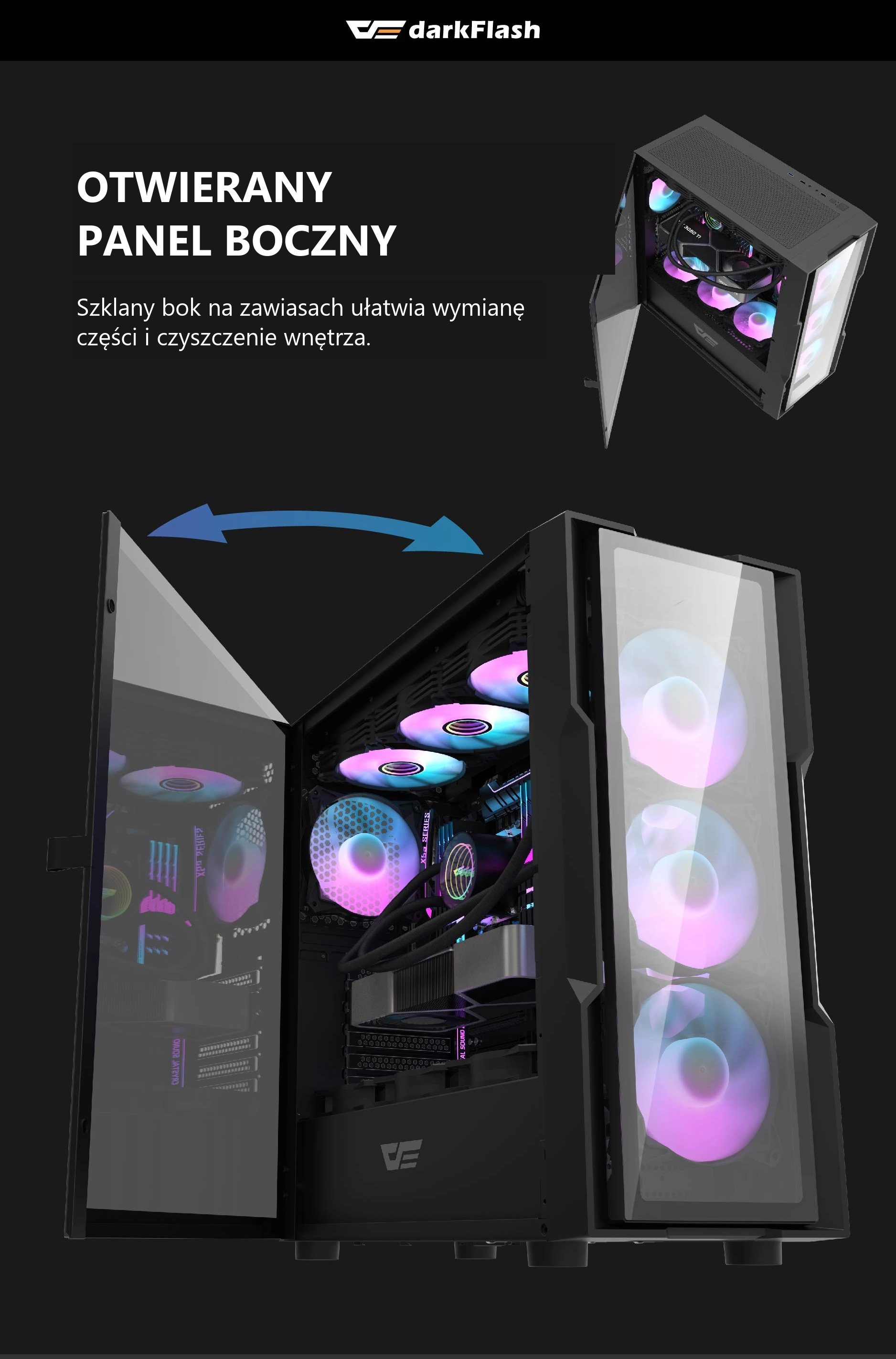 DarkFlash DK431 Glass Czarny – panel boczny na zawiasach