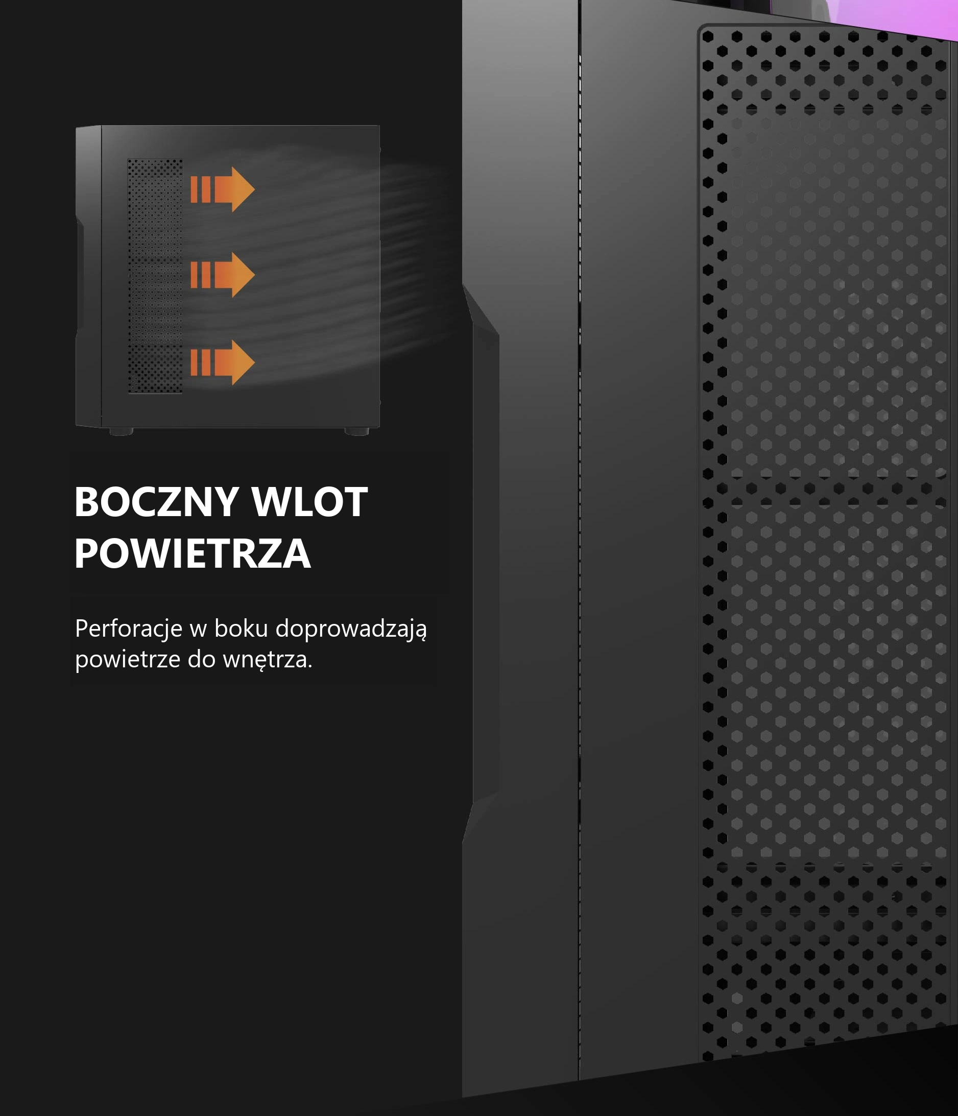 DarkFlash DK431 Glass Czarny – boczny wlot powietrza