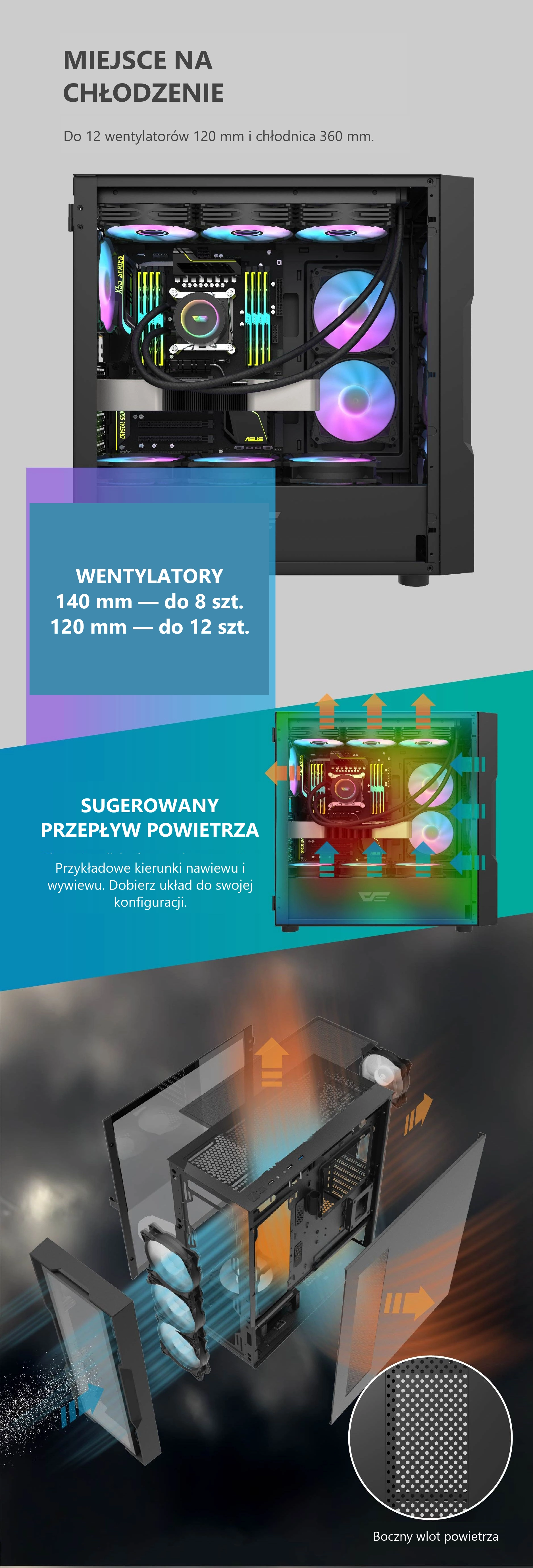 DarkFlash DK431 Glass Czarny – możliwości chłodzenia i przepływ powietrza