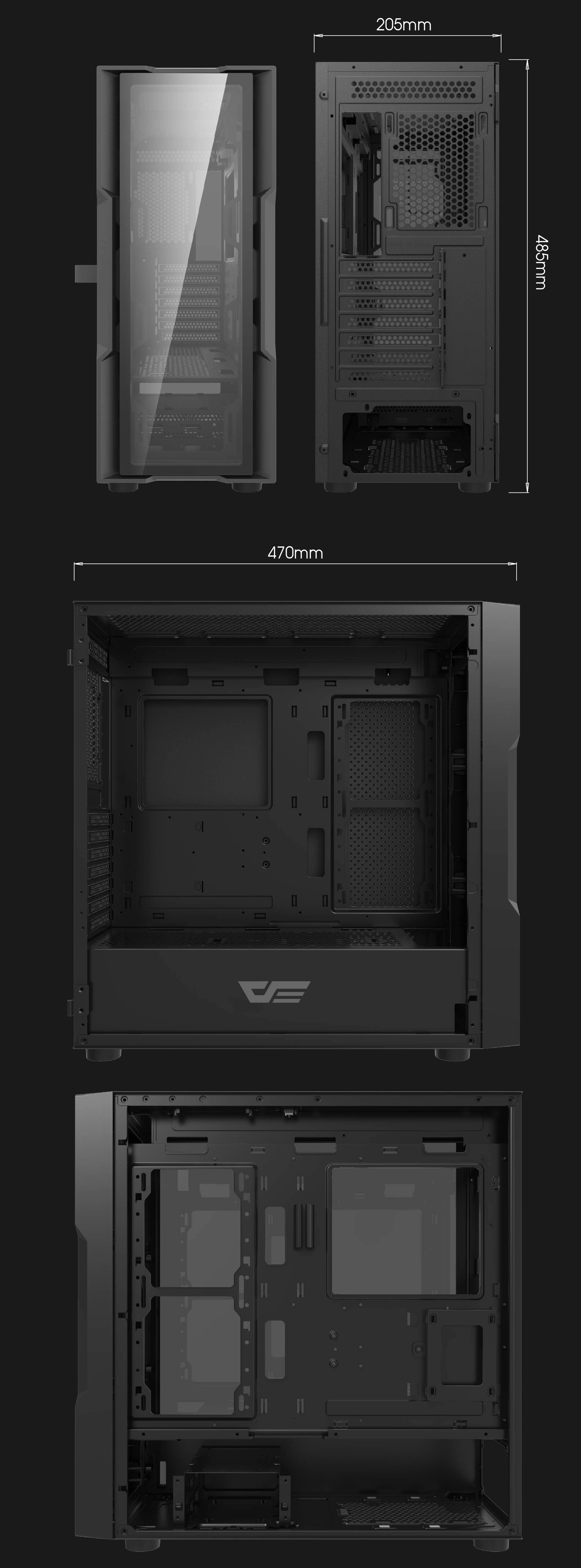 DarkFlash DK431 Glass – wymiary 470 × 205 × 485 mm