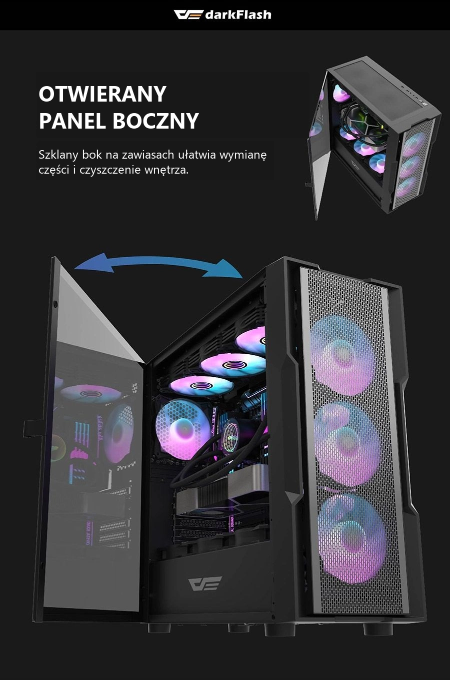 DarkFlash DK431 Mesh Biały – panel boczny na zawiasach