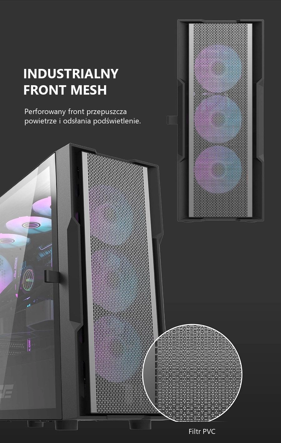 DarkFlash DK431 Mesh Biały – przewiewny front mesh