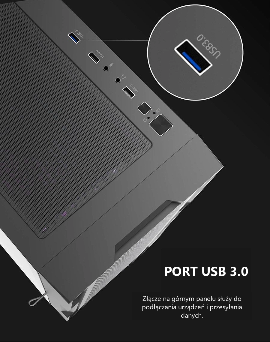 DarkFlash DK431 Mesh Biały – port usb 3.0