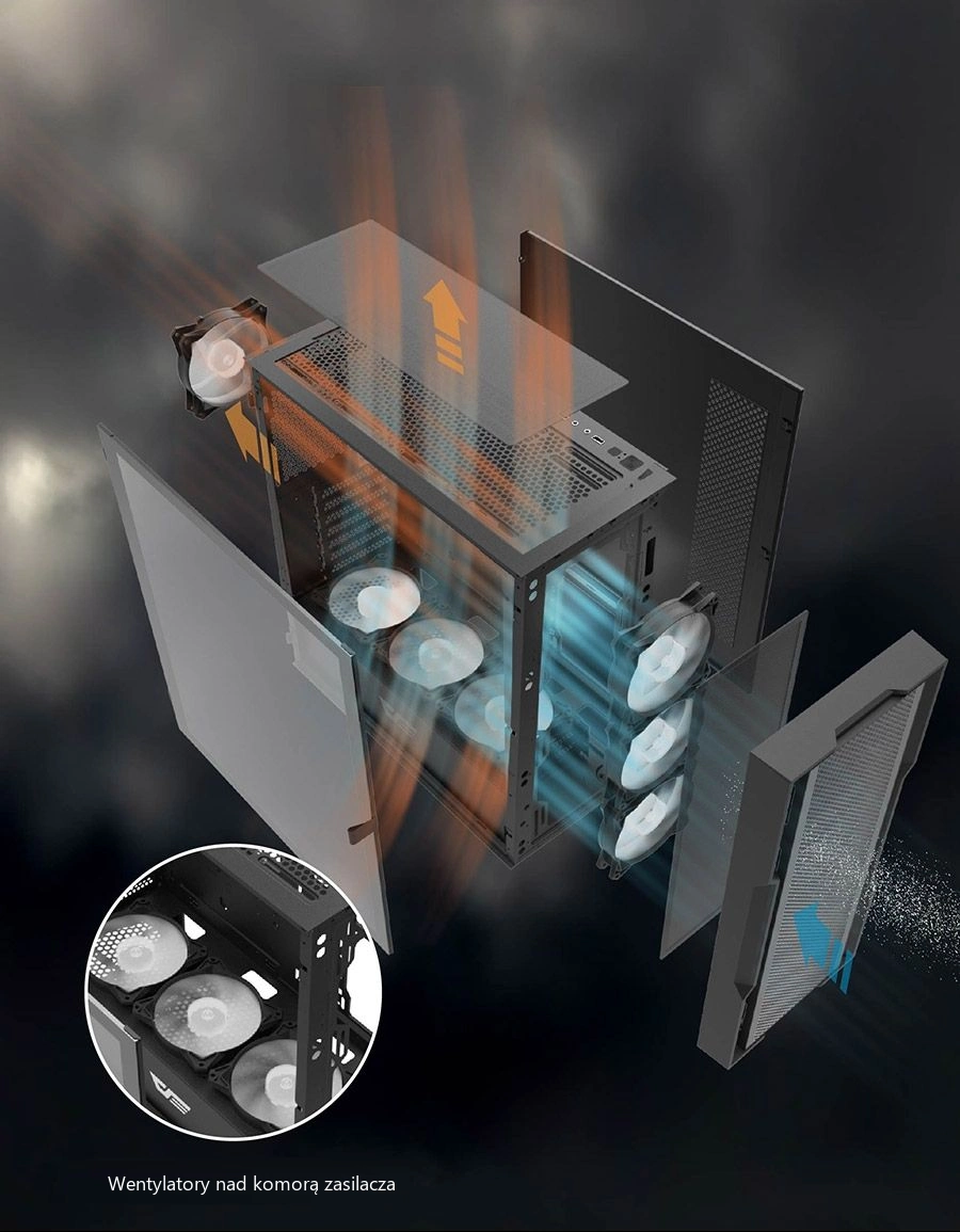DarkFlash DK431 Mesh Biały – wentylatory nad komorą zasilacza