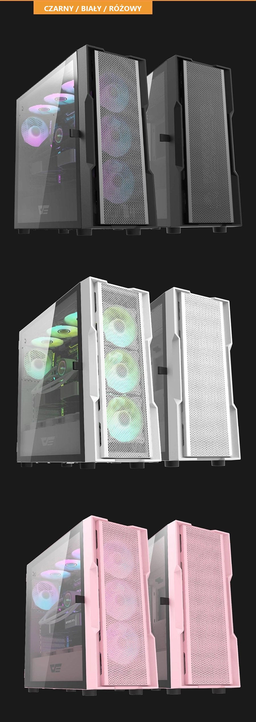 DarkFlash DK431 Mesh Biały – porównanie kolorów serii dk431