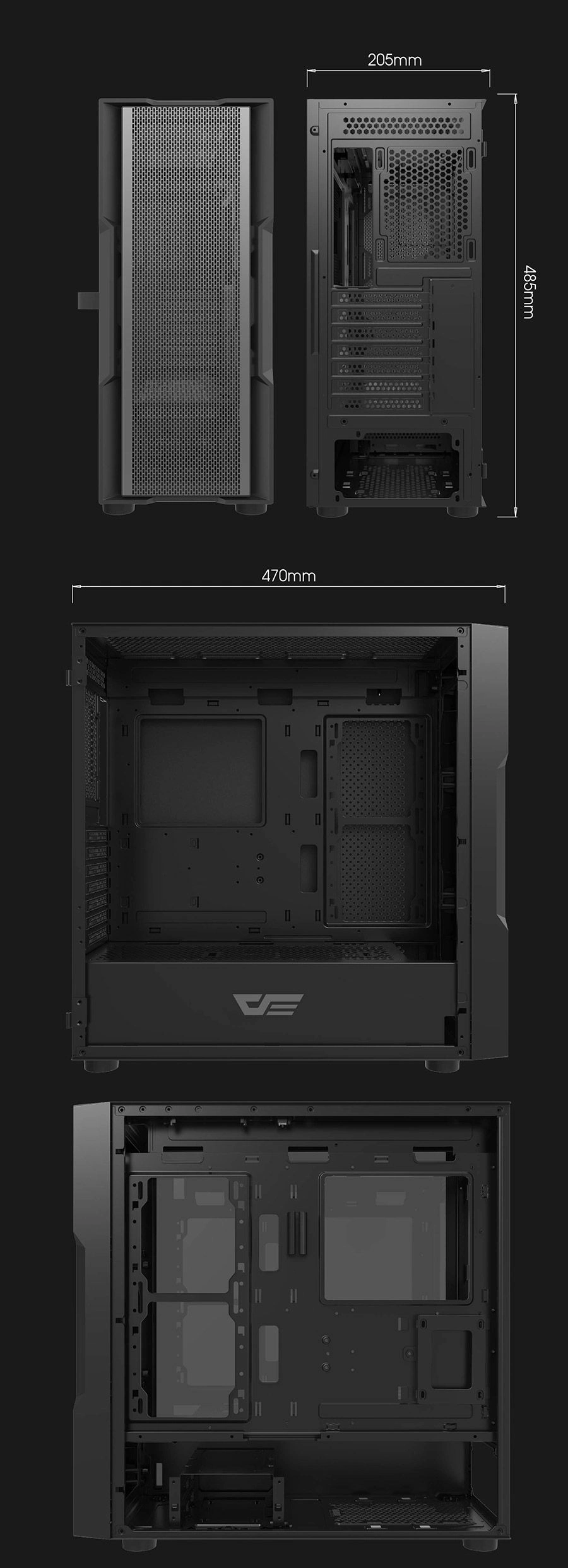 DarkFlash DK431 Mesh – wymiary 470 × 205 × 485 mm