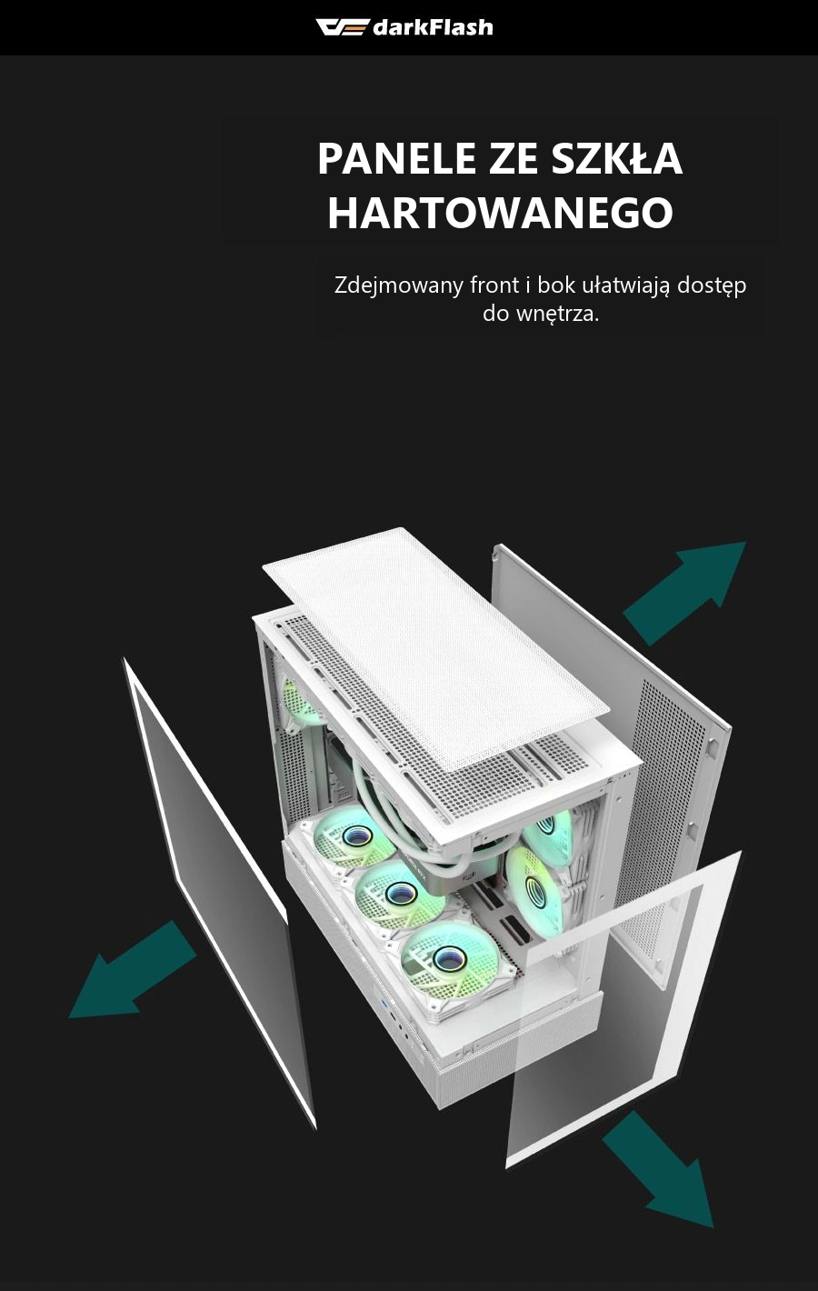 DarkFlash DPX90 Biały – zdejmowane szklane panele