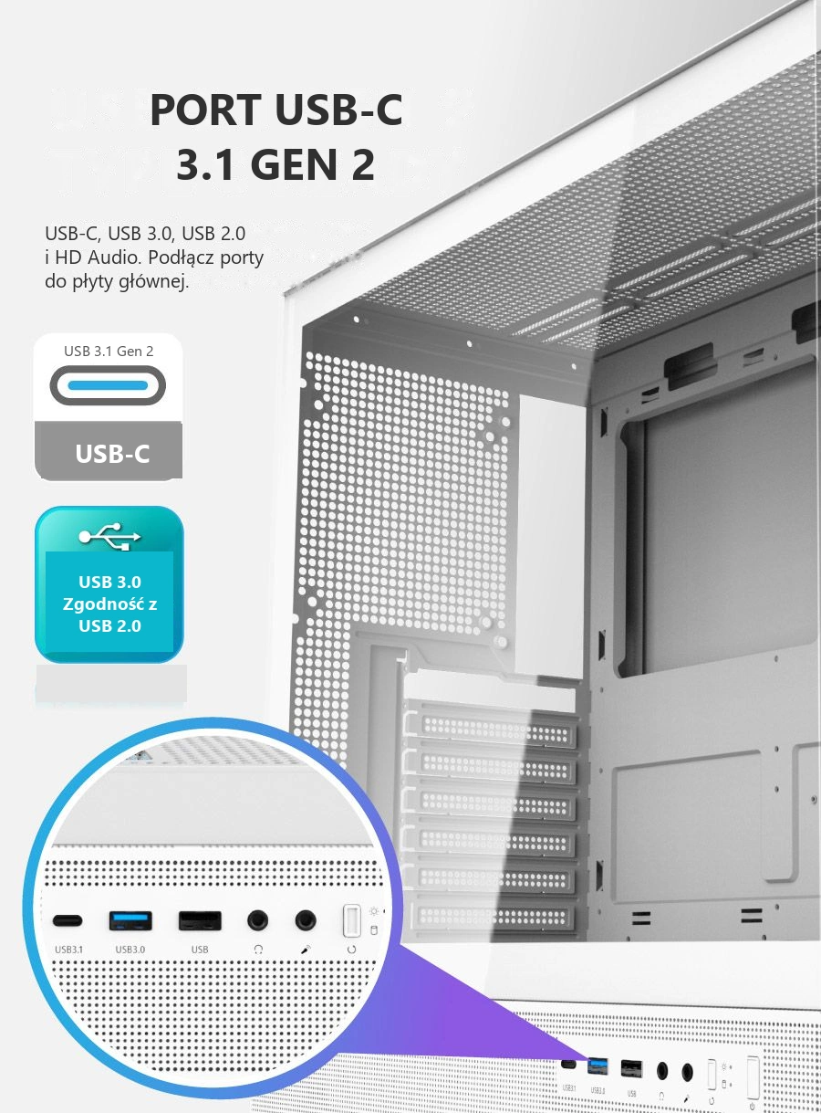 DarkFlash DPX90 Biały – panel z portem usb-c