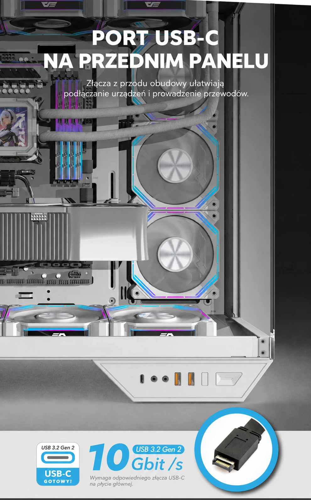 DarkFlash DY470 Biały – przedni panel z usb-c