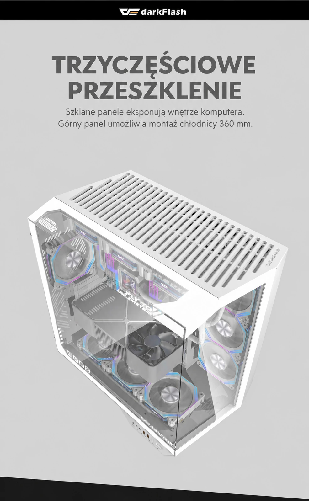 DarkFlash DY470 Biały – trzyczęściowe przeszklenie