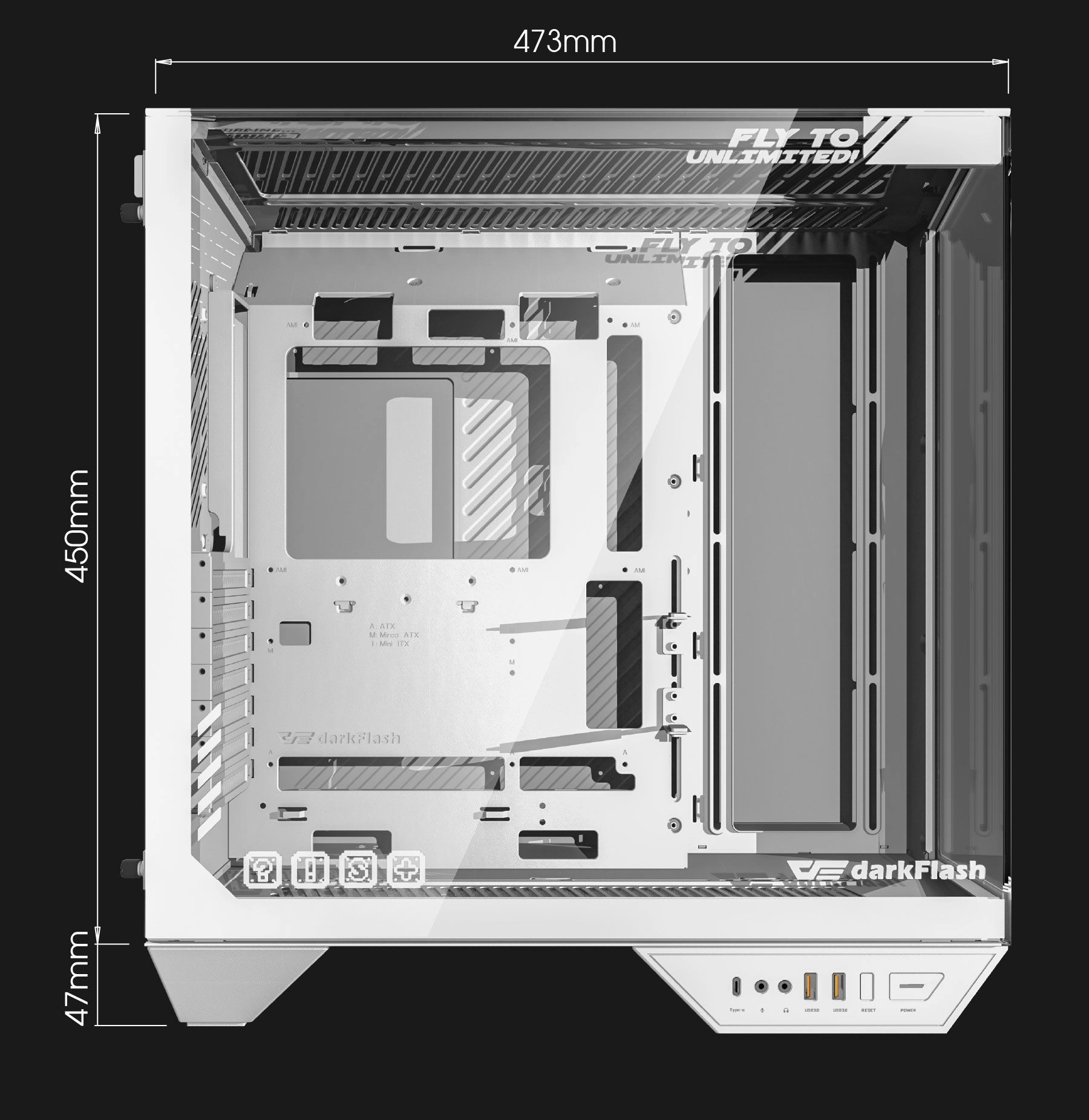 DarkFlash DY470 Biały – wymiary obudowy