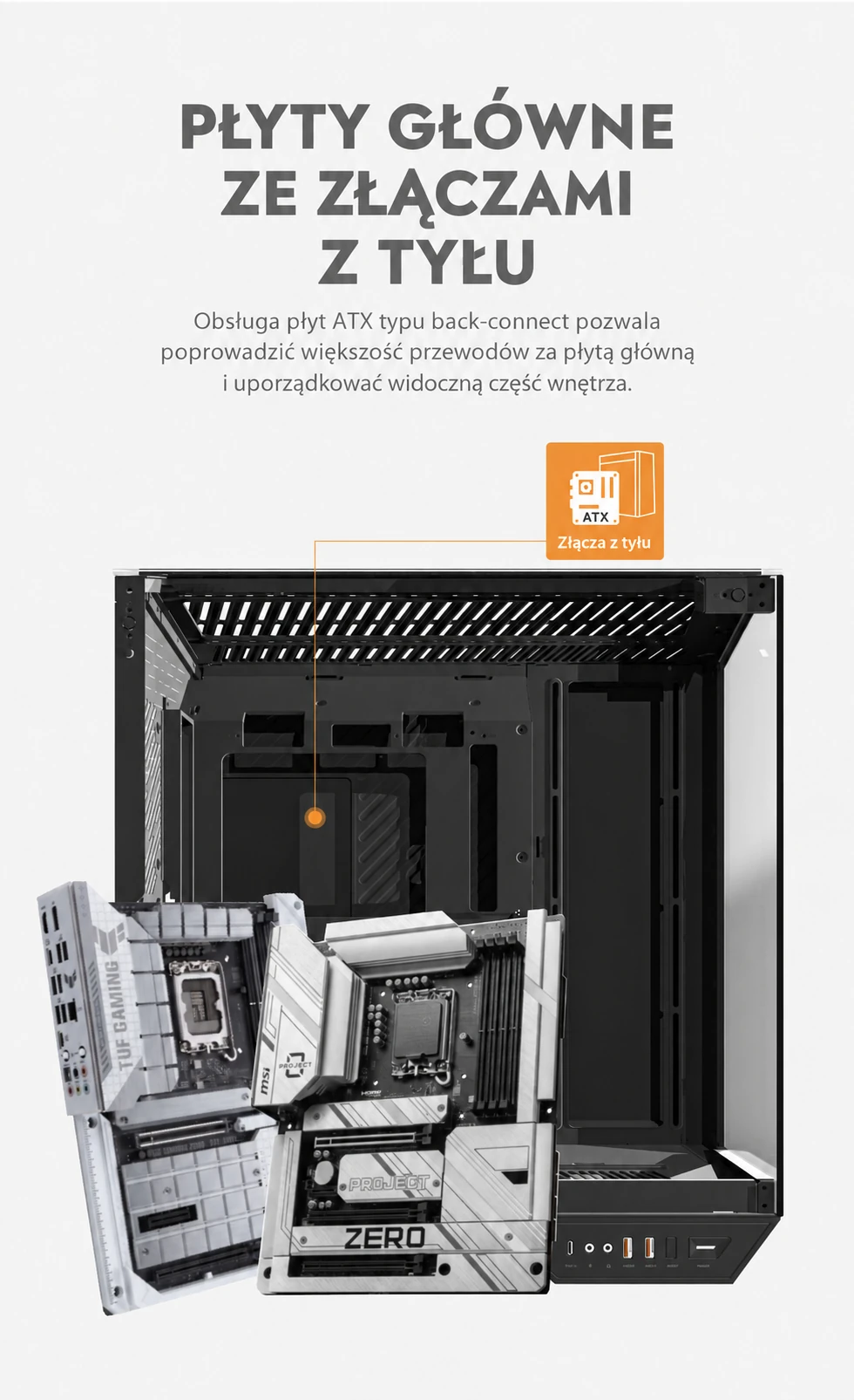 DarkFlash DY470 Czarny – płyty główne ze złączami z tyłu