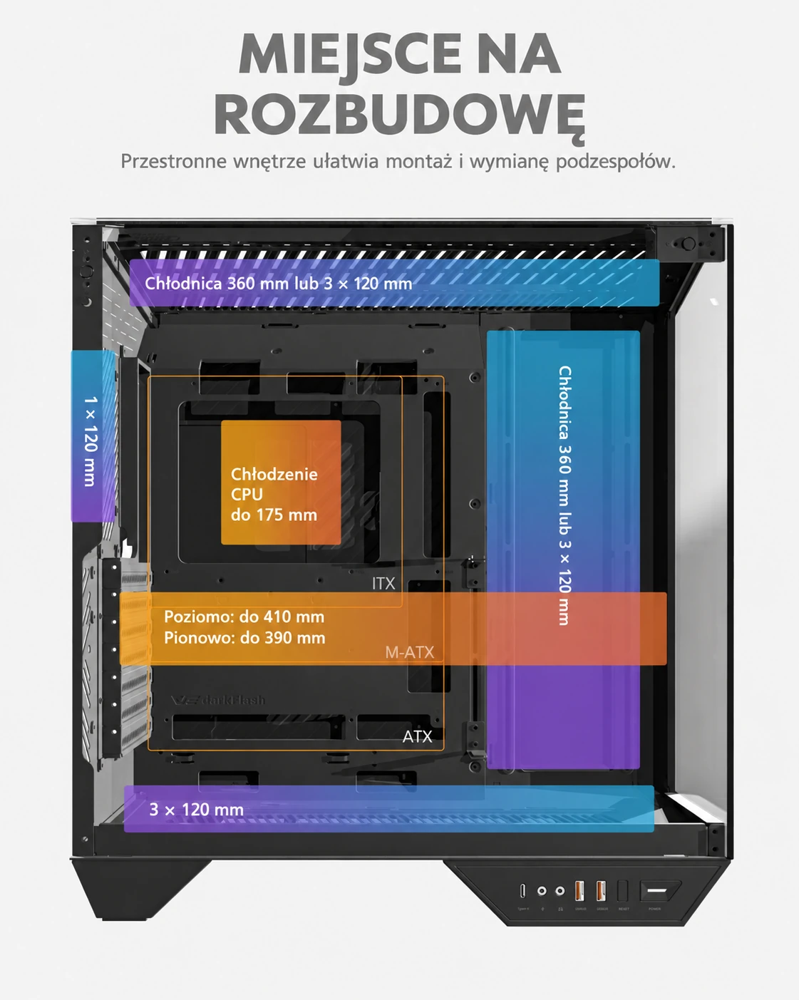 DarkFlash DY470 Czarny – miejsce na podzespoły