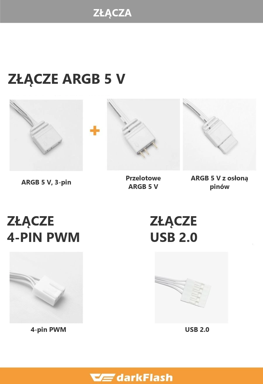DarkFlash EXPLORE E400 Biały – przewody i złącza