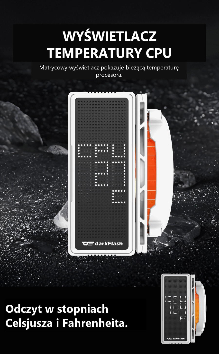 DarkFlash EXPLORE E400 Biały – temperatura widoczna na radiatorze
