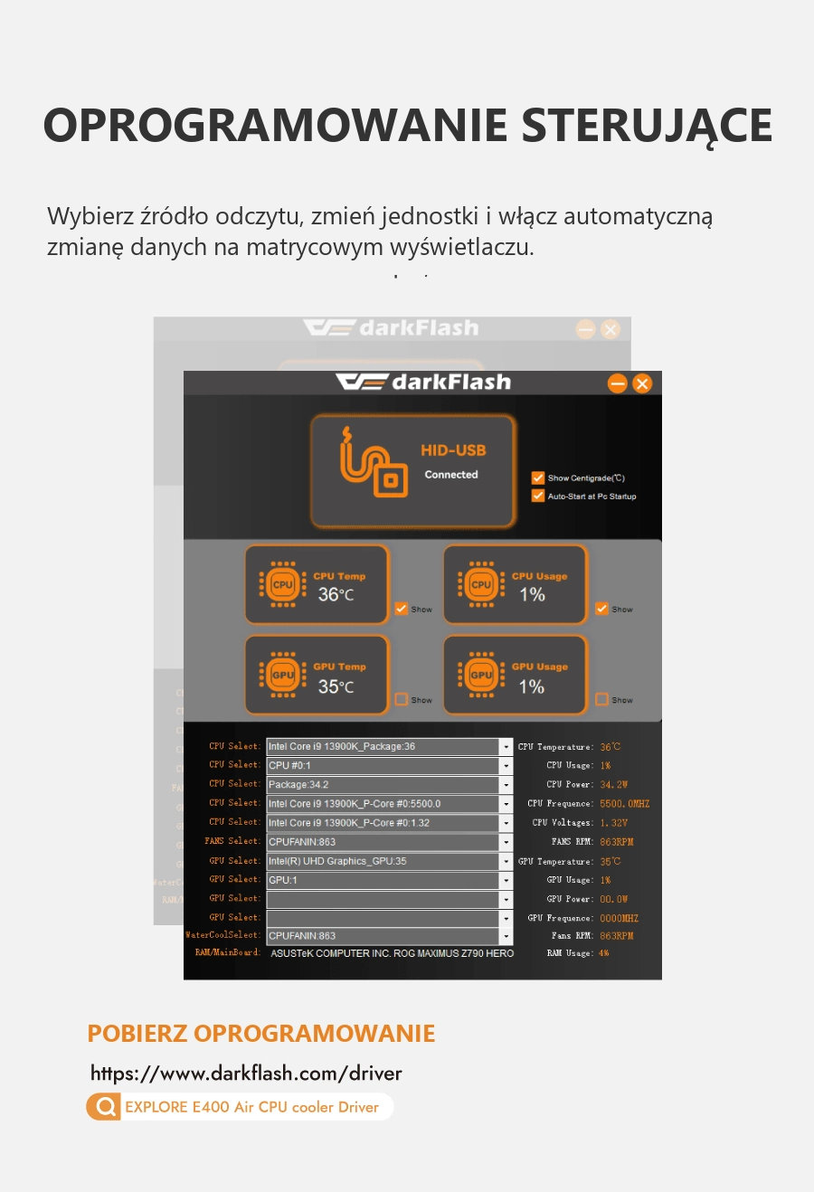 DarkFlash EXPLORE E400 Biały – ustawienia w oprogramowaniu
