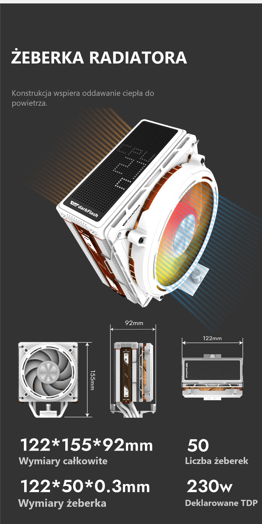 DarkFlash EXPLORE E400 Biały – radiator i wymiary
