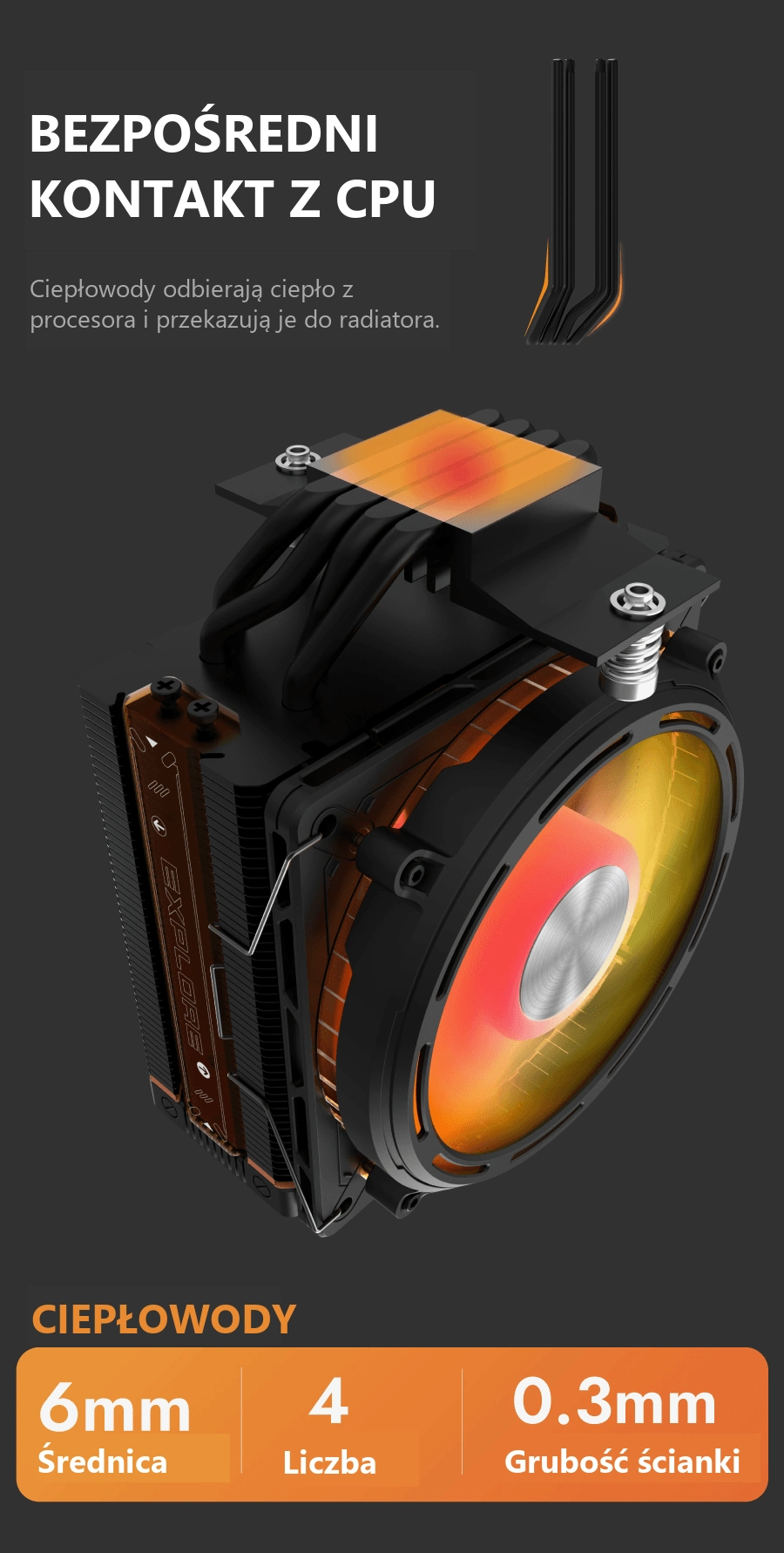 DarkFlash EXPLORE E400 Czarny – ciepłowody w bezpośrednim kontakcie