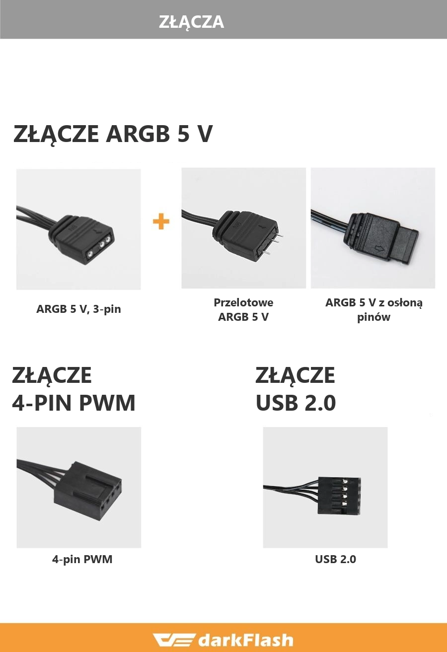 DarkFlash EXPLORE E400 Czarny – przewody i złącza