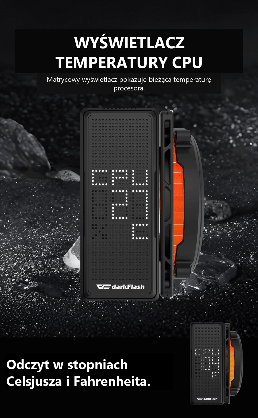 DarkFlash EXPLORE E400 Czarny – temperatura widoczna na radiatorze