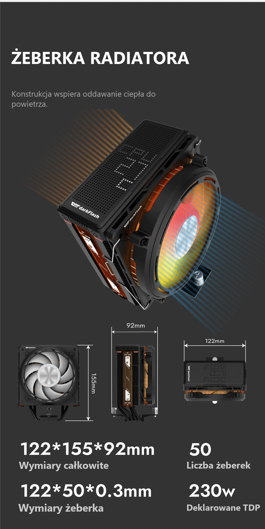DarkFlash EXPLORE E400 Czarny – radiator i wymiary