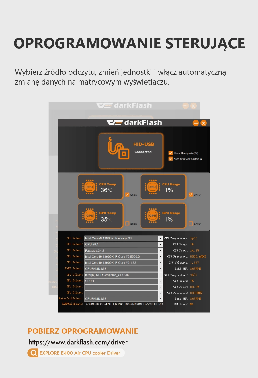 DarkFlash EXPLORE E400 Plus Biały – ustawienia w oprogramowaniu